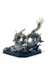 Great Dragon Sculpture, Golden Luster & Blue - Limited Edition