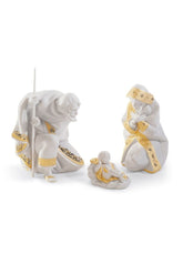 Set Silent Night Nativity Figurine, Golden Luster