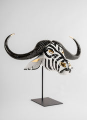 Buffalo Mask Sculpture, Black/Gold