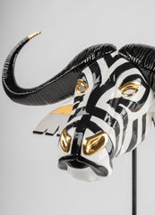 Buffalo Mask Sculpture, Black/Gold