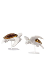 Sea Turtles Couple Sculpture, White/Copper