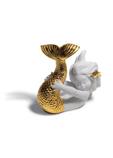 Playing At Sea Mermaid Figurine, Golden Luster