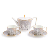 Renaissance Gray Teapot and Teacup Saucer Set of 2