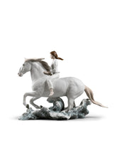 Riding Her Horse On The Seashore Horse & Woman Figurine