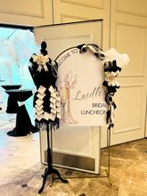 Elegant Welcome Sign with Black Dress Form, Pearl & Ribbon Detail