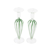 Nuovo Stripe Green Candlesticks - Set of 2