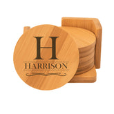 4" Bamboo Round 6-Coaster Set with Holder