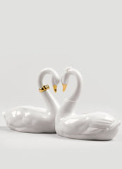 Endless Love Swans Figurine, Golden Luster