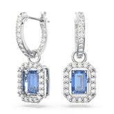 Una drop earrings, Octagon cut, Blue, Rhodium plated