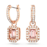 Una drop earrings, Octagon cut, Pink, Rose gold-tone plated