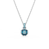 Birthstone pendant, Square cut, December, Blue, Rhodium plated
