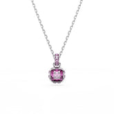 Birthstone pendant, Square cut, February, Purple, Rhodium plated