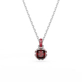 Birthstone pendant, Square cut, January, Red, Rhodium plated