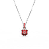Birthstone pendant, Square cut, July, Red, Rhodium plated