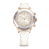 Octea Chrono watch, Swiss Made, Leather strap, White, Rose gold-tone finish