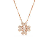 Idyllia pendant, Clover, White, Rose gold-tone plated