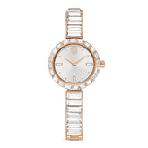 Matrix Bangle watch, Swiss Made, Crystal bracelet, White, Rose gold-tone finish