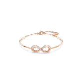 Hyperbola bangle, Infinity, White, Rose gold-tone plated