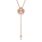 Idyllia Y pendant, Crystal pearl, Shell, White, Rose gold-tone plated