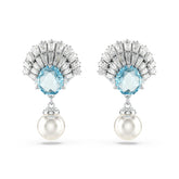 Idyllia drop earrings, Crystal pearl, Shell, Blue, Rhodium plated