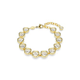 Imber Tennis bracelet, Round cut, White, Gold-tone plated