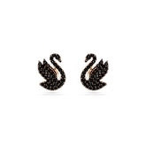 Swan stud earrings, Crystal pearl, Swan, Black, Rose gold-tone plated