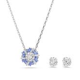 Idyllia set, Mixed cuts, Flower, Blue, Rhodium plated