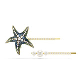 Idyllia hair pin, Set (2), Crystal pearls, Starfish, Multicolored, Gold-tone plated