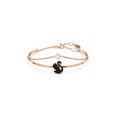 Swan bangle, Swan, Black, Rose gold-tone plated