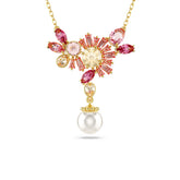 Gema pendant, Mixed cuts, Crystal pearl, Flower, Pink, Gold-tone plated