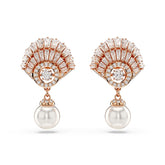 Idyllia drop earrings, Crystal pearl, Shell, White, Rose gold-tone plated