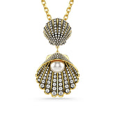 Idyllia pendant, Crystal pearl, Mixed cuts, Shell, White, Gold-tone plated