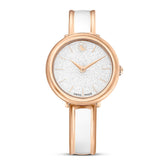 Crystalline Bangle watch, Swiss Made, Metal bracelet, White, Rose gold-tone finish