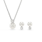 Matrix set, Crystal pearl, Round cut, White, Rhodium plated