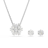 Idyllia set, Mixed cuts, Snowflake, White, Rhodium plated