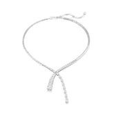 Matrix Y necklace, Mixed cuts, White, Rhodium plated