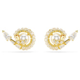 Snake stud earrings, Crystal pearl, Mixed cuts, Year of the Snake, White, Gold-tone plated