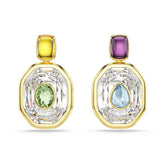 Chroma drop earrings, Asymmetrical design, Octagon cut, Multicolored, Gold-tone plated