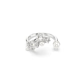 Constella open ring, Crystal pearl, Round cuts, White, Rhodium plated
