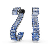 Matrix drop earrings, Baguette cut, Blue, Ruthenium plated