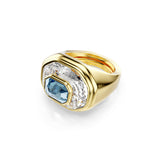 Chroma cocktail ring, Octagon cut, Blue, Gold-tone plated