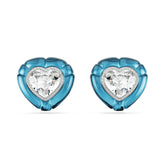 Dulcis clip earrings, Heart cut, Pavé, Heart, Blue, Rhodium plated