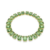 Millenia Tennis necklace, Oversized crystals, Octagon cut, Green, Gold-tone plated