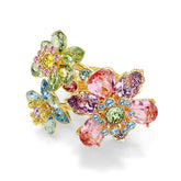 Idyllia ring, Mixed cuts, Flower, Multicolored, Gold-tone plated