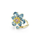 Idyllia open ring, Mixed cuts, Flower, Blue, Gold-tone plated