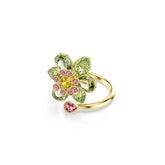 Idyllia open ring, Mixed cuts, Flower, Green, Gold-tone plated