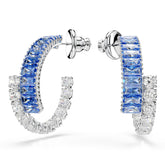 Matrix hoop earrings, Mixed cuts, Blue, Rhodium plated