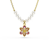 Idyllia pendant, Crystal pearl, Mixed cuts, Flower, Multicolored, Gold-tone plated