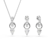 Mesmera set, Pear cut, Round cut, White, Rhodium plated