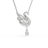 Swan Vienna pendant, Swan, White, Rhodium plated